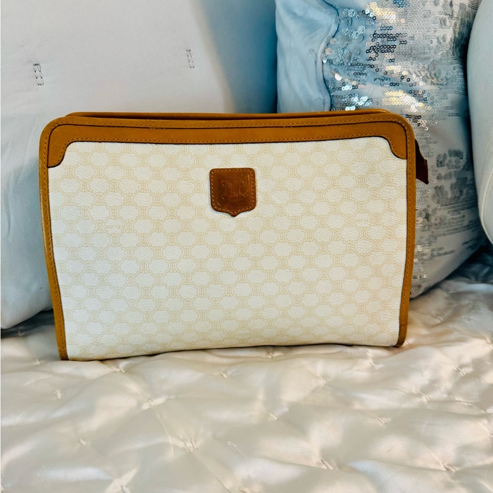 Celine Cream and Tan Leather Clutch